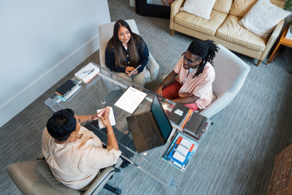 Elevated View of a Group Job Interview in a Modern, Casual Office Space